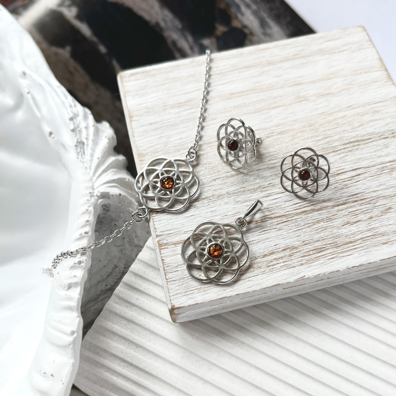 Orecchini cuore ambra cognac — amore duraturo — foto 2