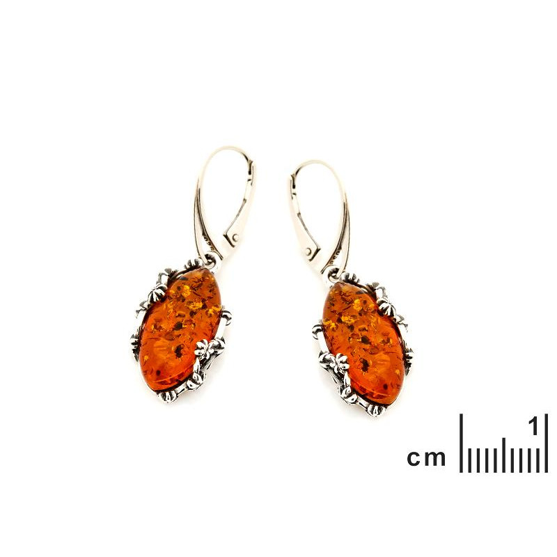 Orecchini pendenti in argento invecchiato con ambra cognac naturale — per celebrare la luce — foto 1
