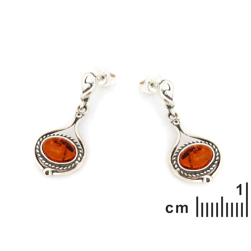 Orecchini pendenti con ambra naturale cognac e argento antico per un tocco elegante e raffinato — foto 1