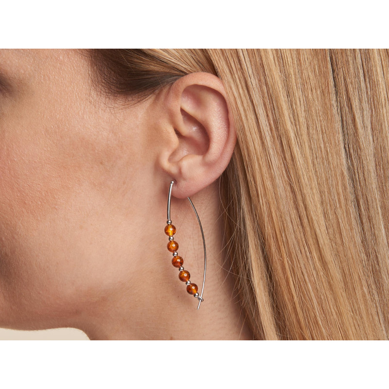 Orecchini lunghi con pallina d'ambra cognac in argento 925 rodiato — per un tocco di eleganza raffinata — foto 1