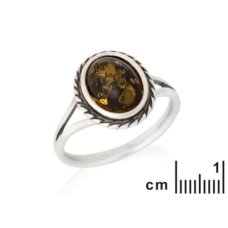 Anello in argento invecchiato con ambra verde del Mar Baltico — per custodire la tua — foto 1