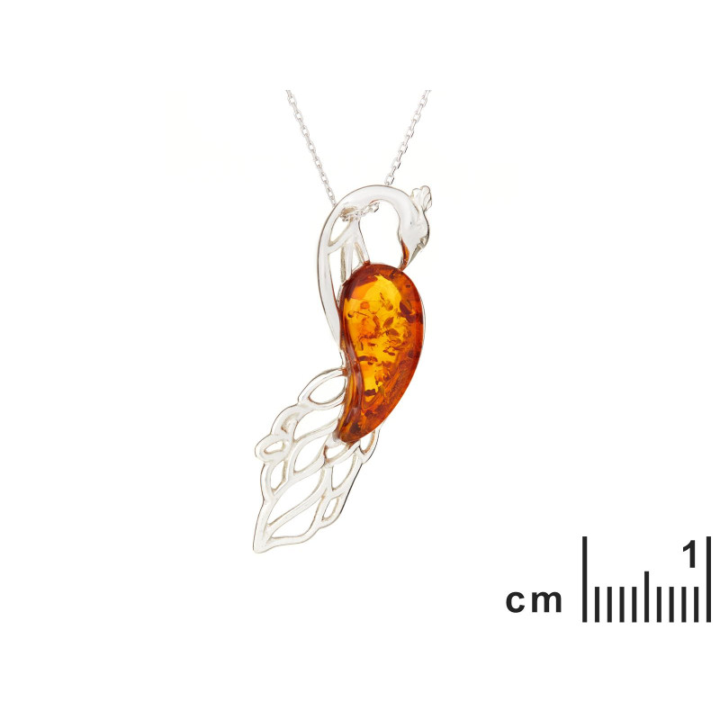 Ciondolo pavone in argento rodiato con ambra cognac — per celebrare la tua eleganza — foto 1