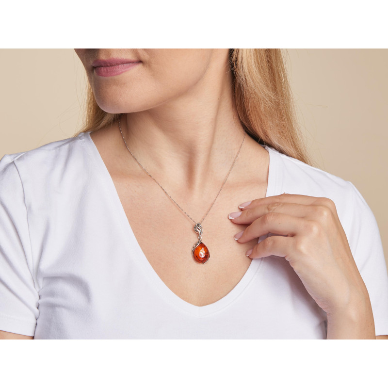 Ciondolo in argento rodiato con ambra per ricordare la tua essenza — foto 2