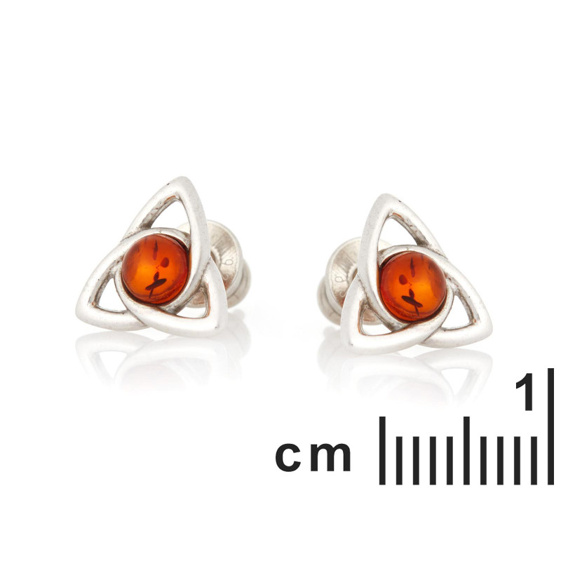 Orecchini Triquetra con ambra cognac — per portare l'intricato intreccio della vita — foto 1