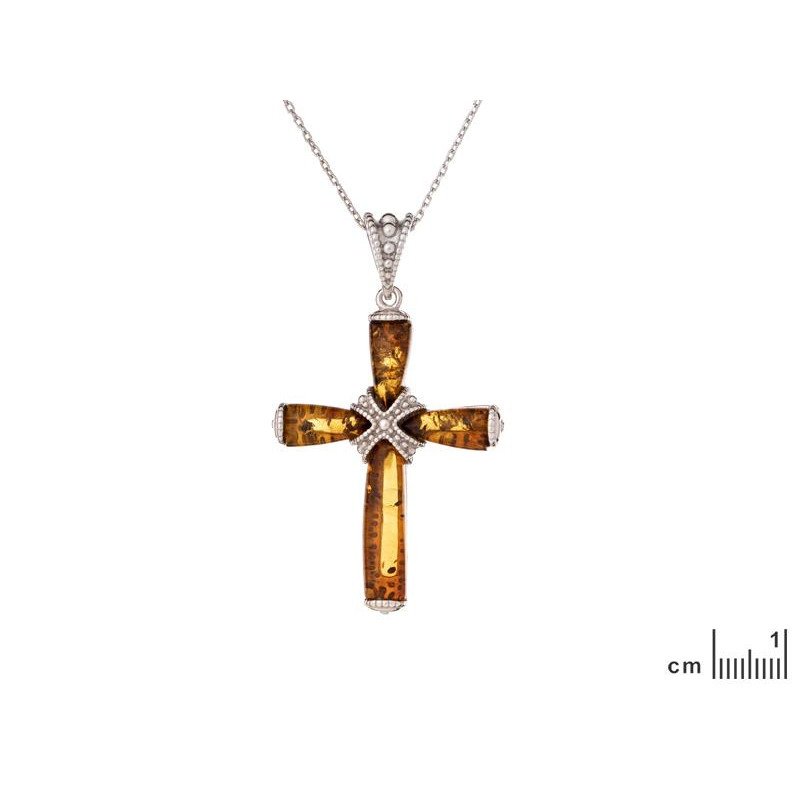 Ciondolo croce ambra cognac — protezione spirituale — foto 1