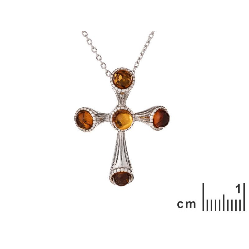 Ciondolo croce in argento 925 rodiato con ambra cognac — per custodire la tua luce — foto 1