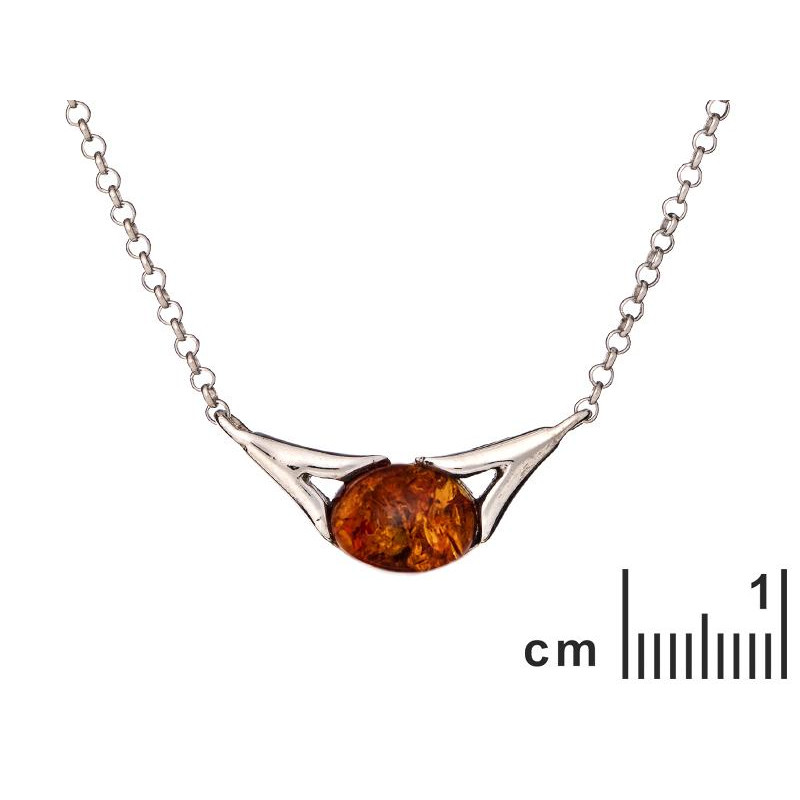Collana in argento rodiato con ambra cognac ovale — per ricordare chi sei — foto 1