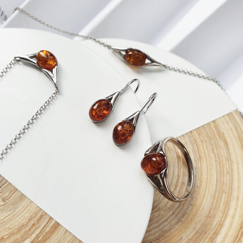 Collana in argento rodiato con ambra cognac ovale — per ricordare chi sei — foto 2