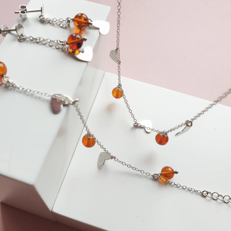 Collana in argento 925 rodiato con ambra cognac, 40 cm — per custodire il tuo splendore — foto 2