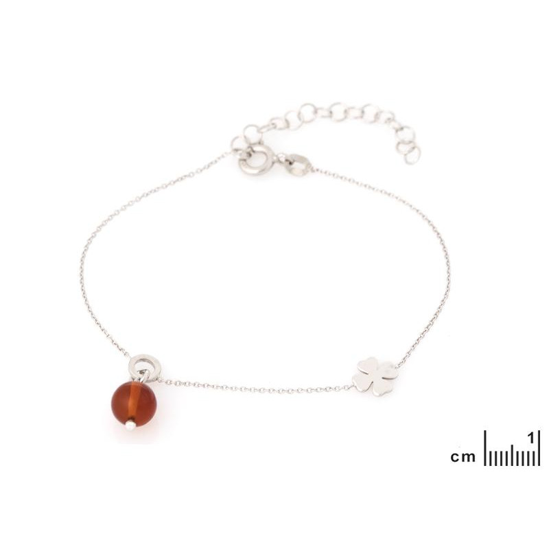 Bracciale trifoglio in argento rodiato con ambra cognac — per custodire la tua fortuna — foto 1