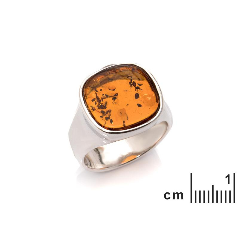 Anello sigillo quadrato con ambra cognac — ricordo tenue — foto 1