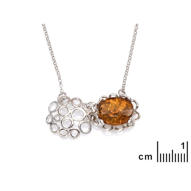 Collana in argento 925 rodiato con ambra cognac, 42 + 3 cm — per custodire la tua luce — foto 1