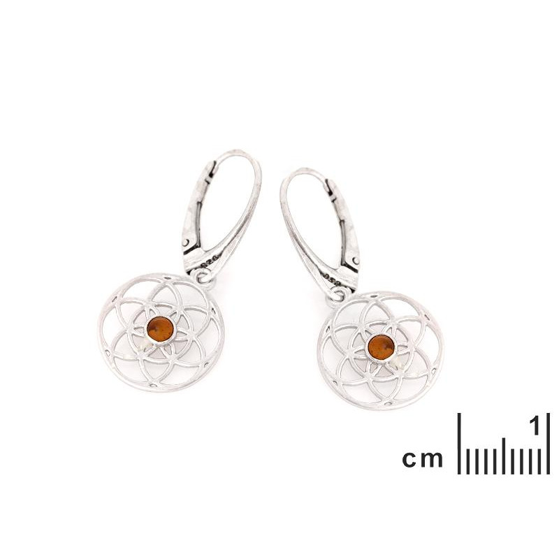 Orecchini fiore della vita ambra cognac — per onorare i momenti speciali — foto 1