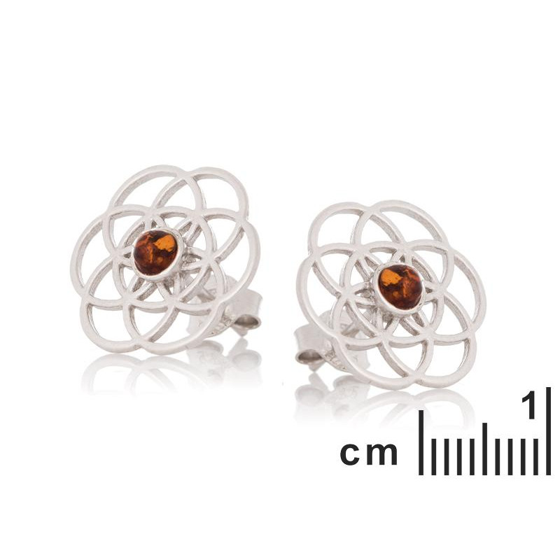 Orecchini fiore della vita con ambra cognac — per vivere intensamente — foto 1