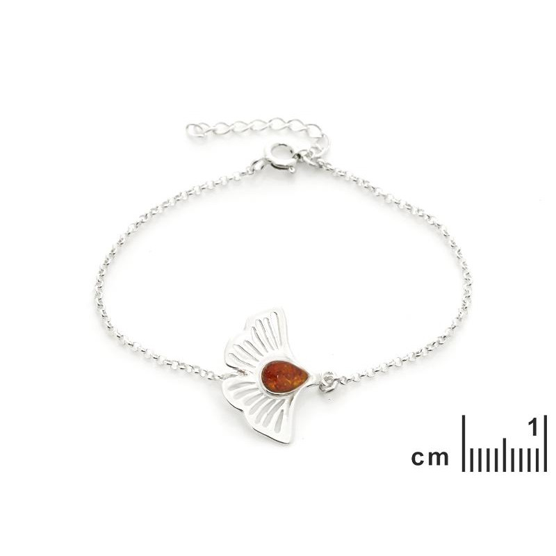 Bracciale in argento e ambra cognac con foglie di gingko — per custodire l'eternità — foto 1