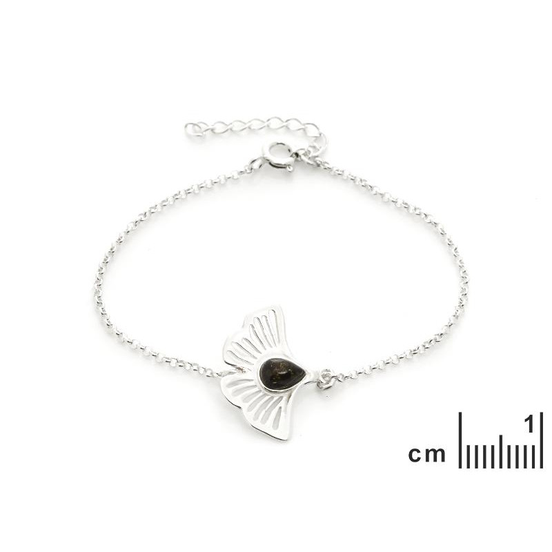 Bracciale Gingko con ambra verde — memoria antica — foto 1