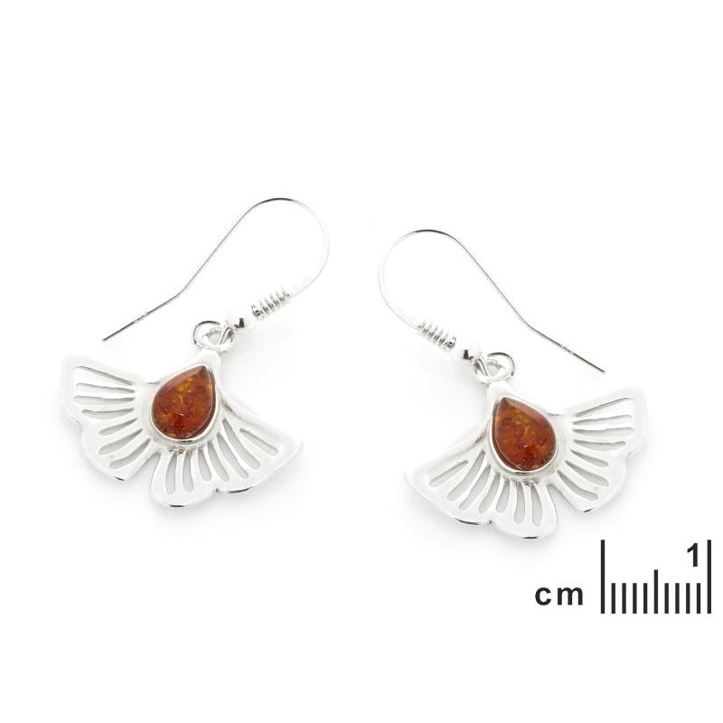 Orecchini con ginepro e ambra cognac, in argento 925 rodiato — per portare con te un tocco di eleganza — foto 1
