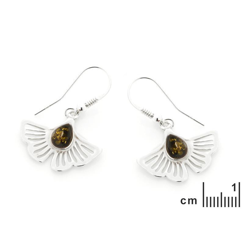 Orecchini Gingko con ambra verde — per portare l'antico sage — foto 1