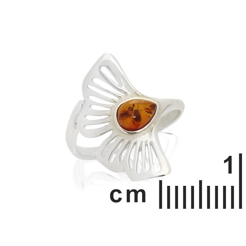 Anello Gingko con ambra cognac — per ricordare il passato — foto 1