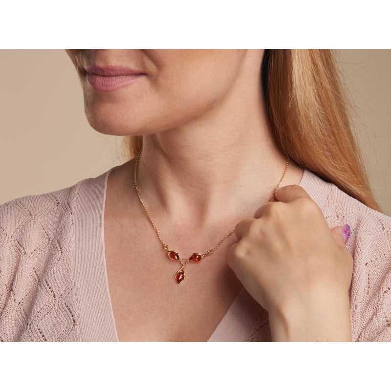 Collana in argento dorato 925 con ambra cognac, 42 cm + 3 cm — per custodire la — foto 2