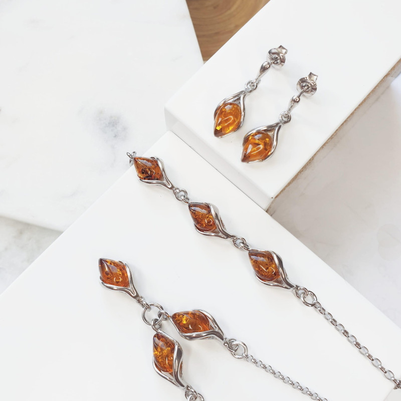 Collana in argento dorato 925 con ambra cognac, 42 cm + 3 cm — per custodire la — foto 3