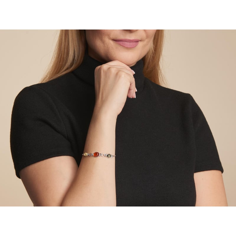Bracciale in argento 925 rodiato con ambra ovale multicolore — per ricordare la tua luce — foto 2