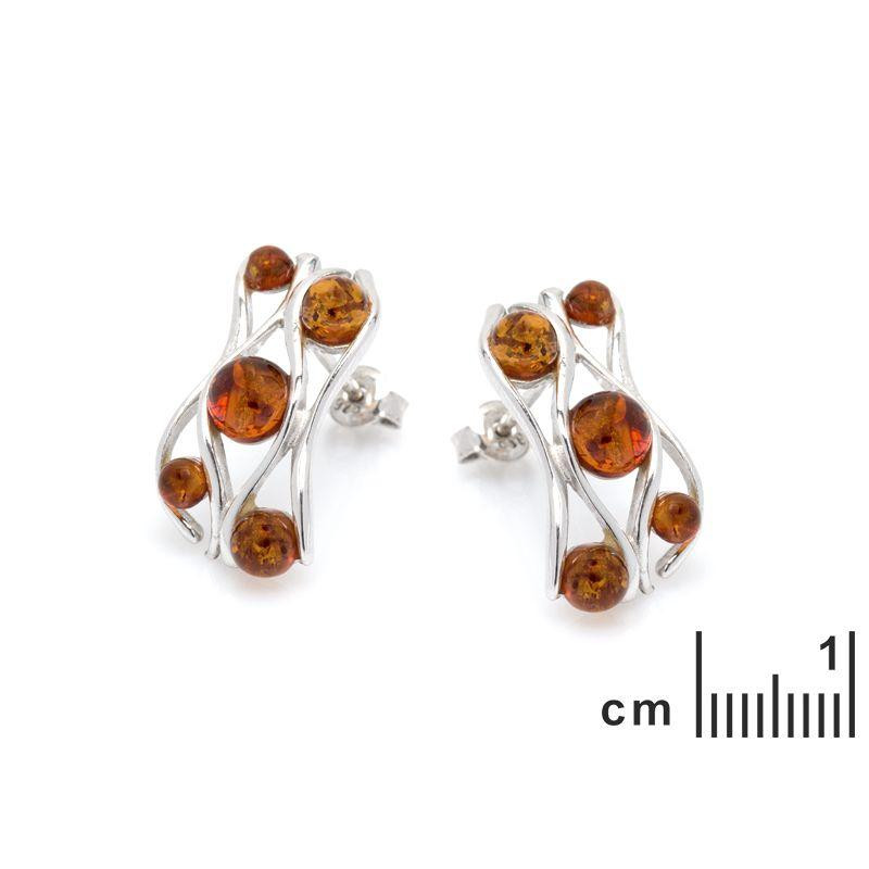 Orecchini in argento 925 rodiato con ambra naturale color cognac — per custodire la luce — foto 1
