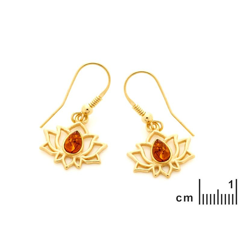 Orecchini pendenti lotus ambra cognac — ricordo di giardino serale — foto 1