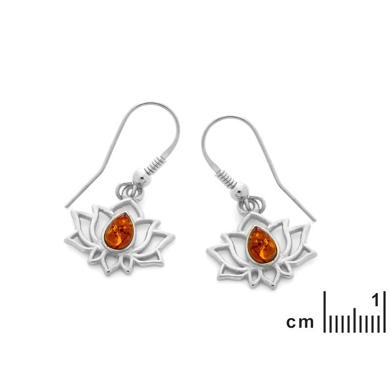Orecchini pendenti lotus con ambra cognac — per evocare l'estate — foto 1