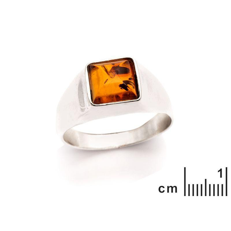 Anello sigillo quadrato con ambra cognac — ricordo duraturo — foto 1