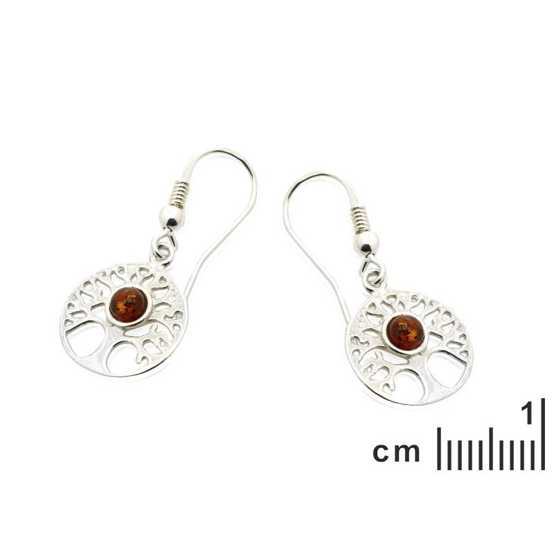 Orecchini albero della vita con ambra naturale cognac in argento 925 rodiato — per simbolo di crescita e connessione con — foto 1