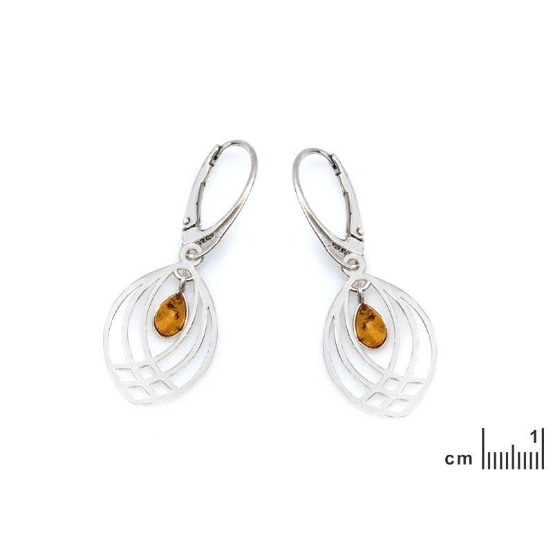 Orecchini pendenti in argento rodiato con goccia di ambra cognac — per ricordare la tua luce — foto 1