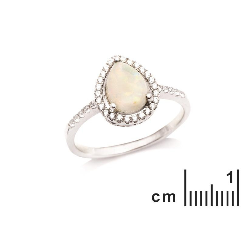 Anello in argento rodiato con opale a goccia e zirconio — per custodire la tua luce — foto 1