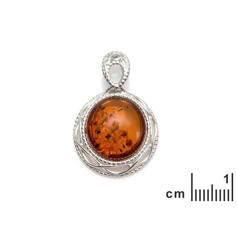 Ciondolo in argento rodiato con ambra cognac ovale — per custodire la tua luce interiore — foto 1