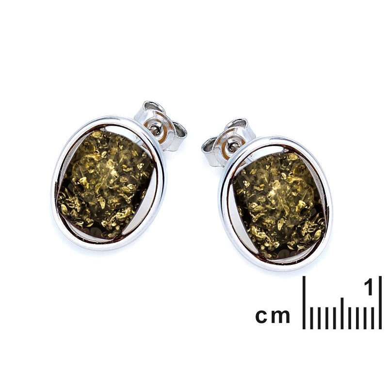 Orecchini a perno ovali — ambra verde rettangolare, argento 925 rodiato — per evocare ricordi — foto 1