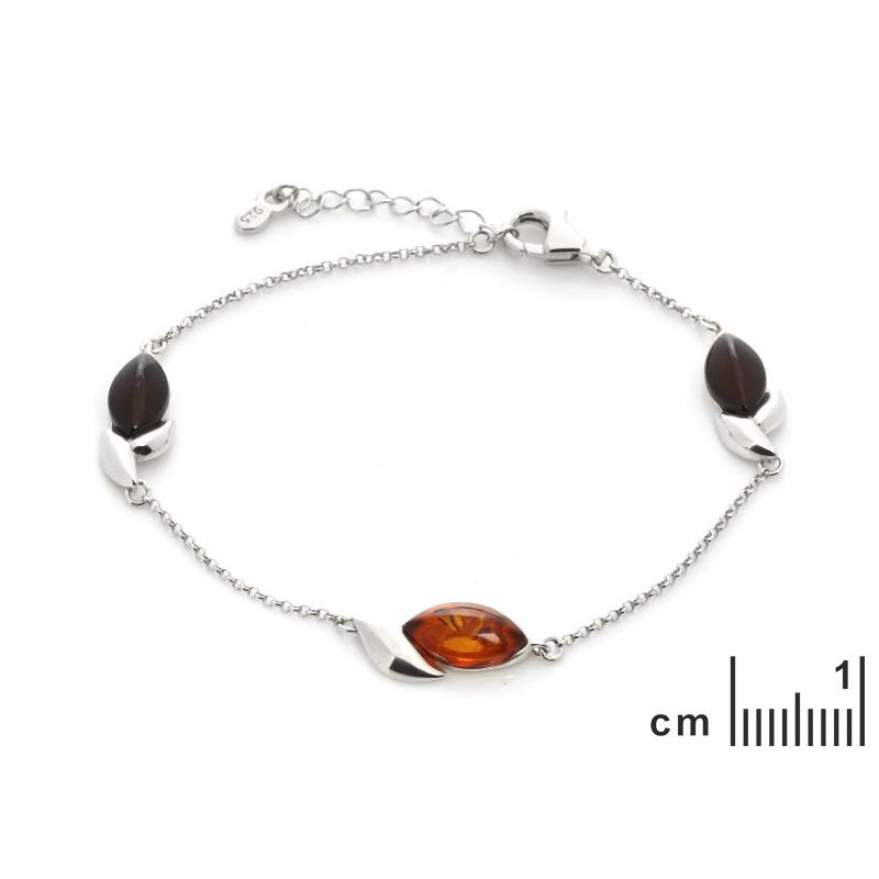 Bracciale in argento rodiato con ambra multicolore a navetta — per ricordare la tua luce — foto 1