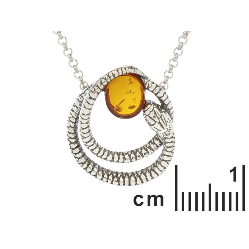 Collana a serpente in argento rodiato e ambra cognac — per illuminare il tuo sguardo — foto 1