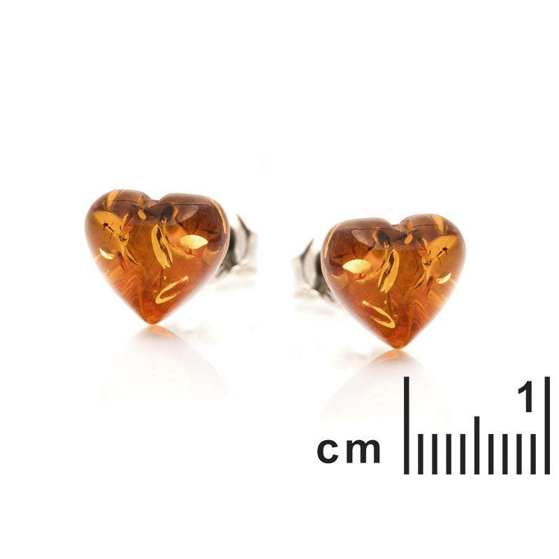 Orecchini a cuore in argento 925 con ambra naturale cognac — per custodire l'amore — foto 1