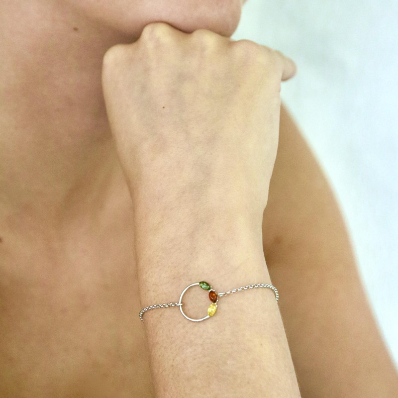 Bracciale in argento rodiato con ambra a navetta multicolore — per celebrare la tua unicità — foto 2