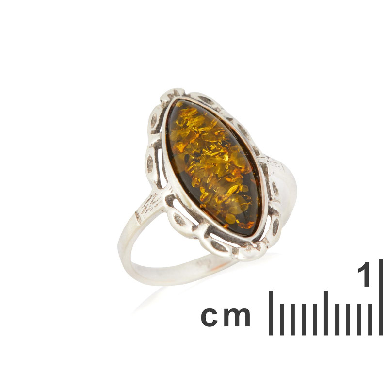 Anello ambra navetta verde — per raccontare storie antiche — foto 1