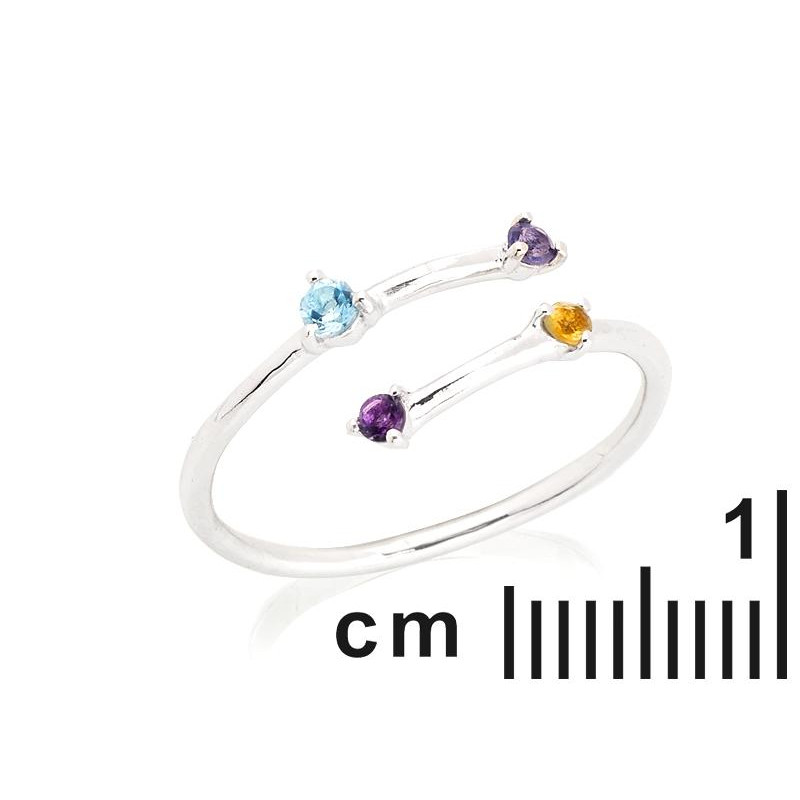 Anello tondo multipietra — topazio multicolore naturale, argento 925 rodiato — per condividere i tuoi gioiri — foto 1