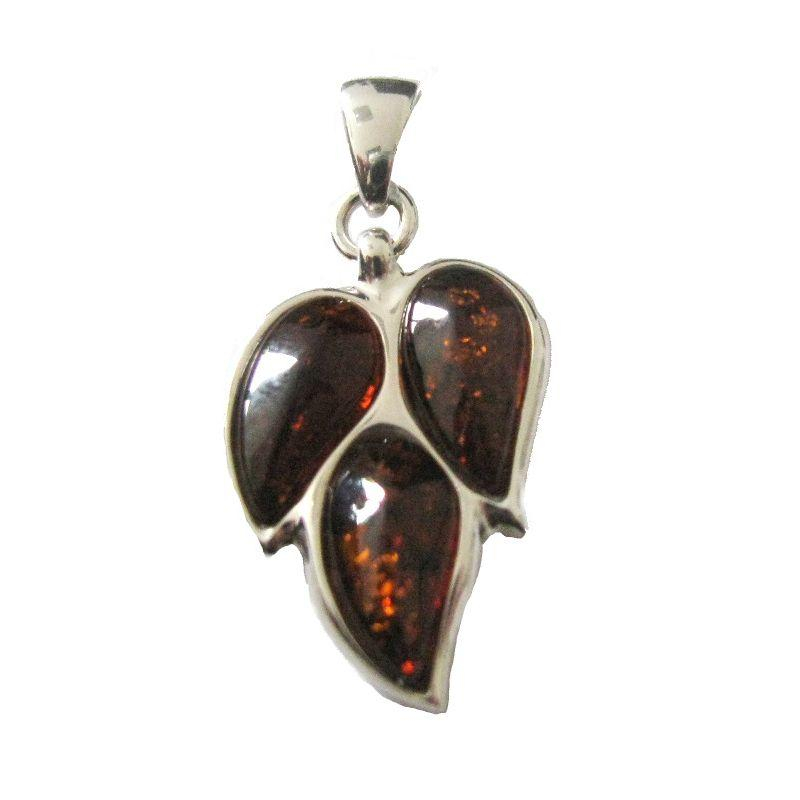 Ciondolo in argento rodiato con goccia di ambra cognac — per ricordare la tua luce