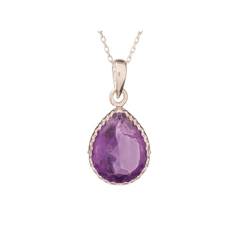 Pendente goccia in argento rodiato con ametista viola — per ricordare la tua calma