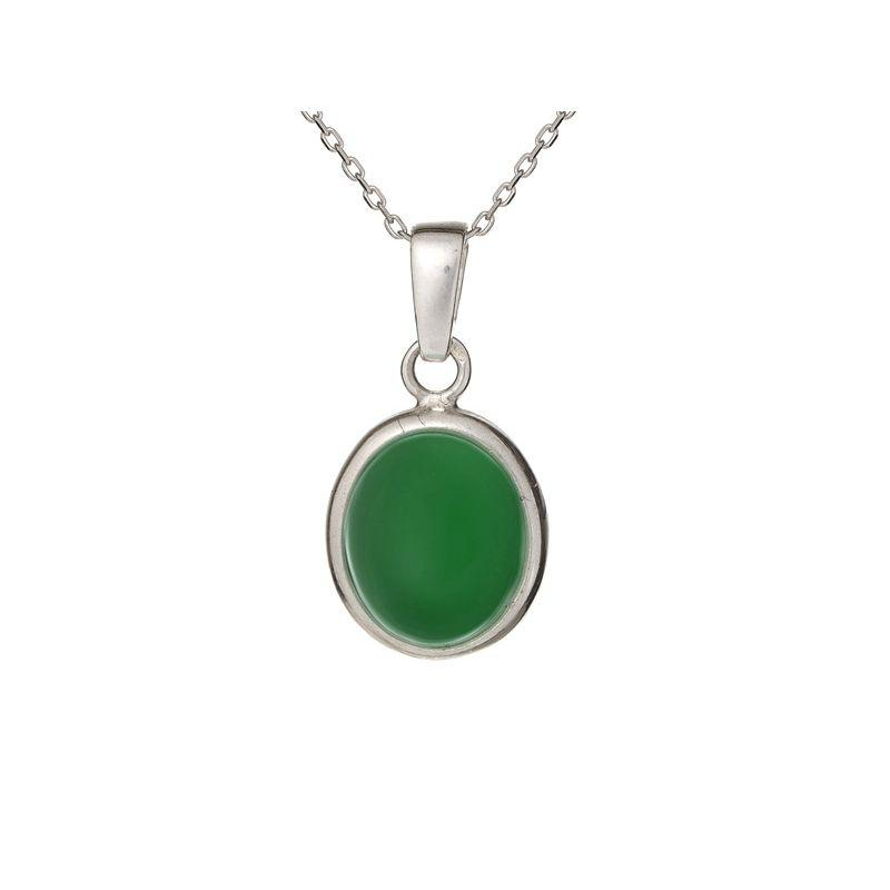 Ciondolo in argento 925 rodiato con agata verde ovale – per custodire la tua serenità