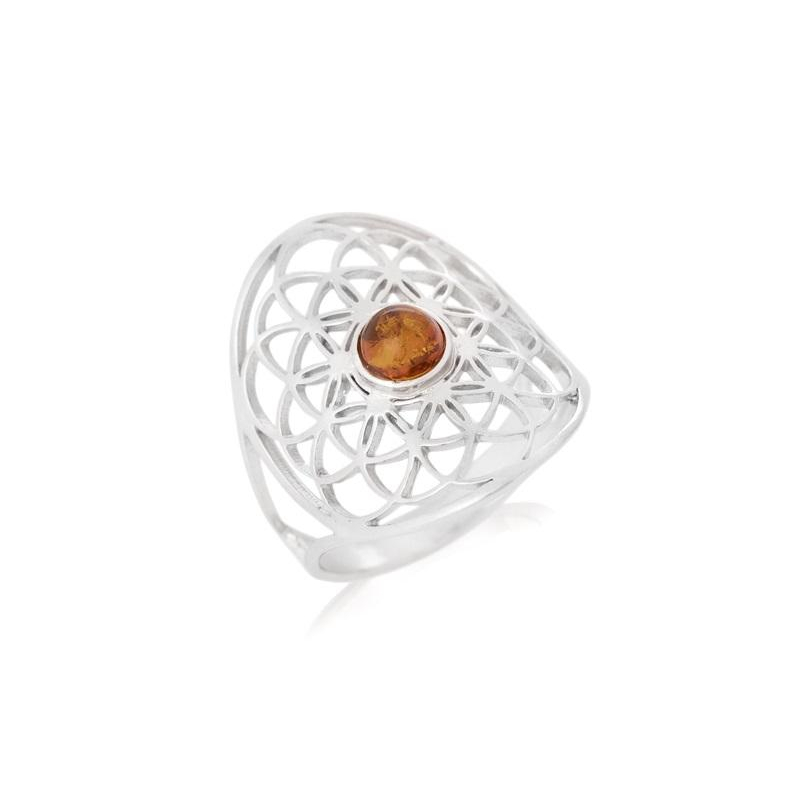 Anello fiore della vita con ambra — per commemorare il nostro cammino
