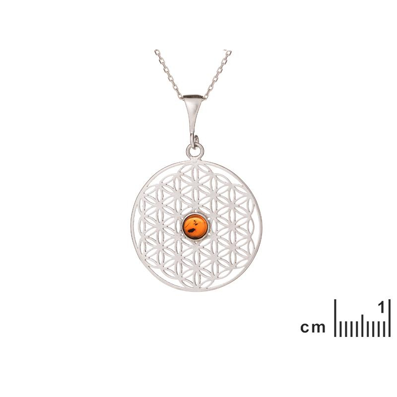 Ciondolo Fiore della Vita in argento e ambra cognac — per custodire l'armonia interiore — foto 1