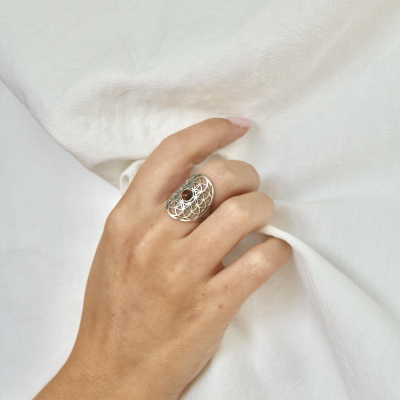 Anello fiore della vita con ambra — per commemorare il nostro cammino — foto 2