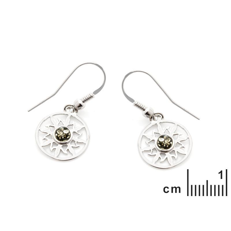 Orecchini sole in argento rodiato con ambra verde — per custodire la tua luce — foto 1