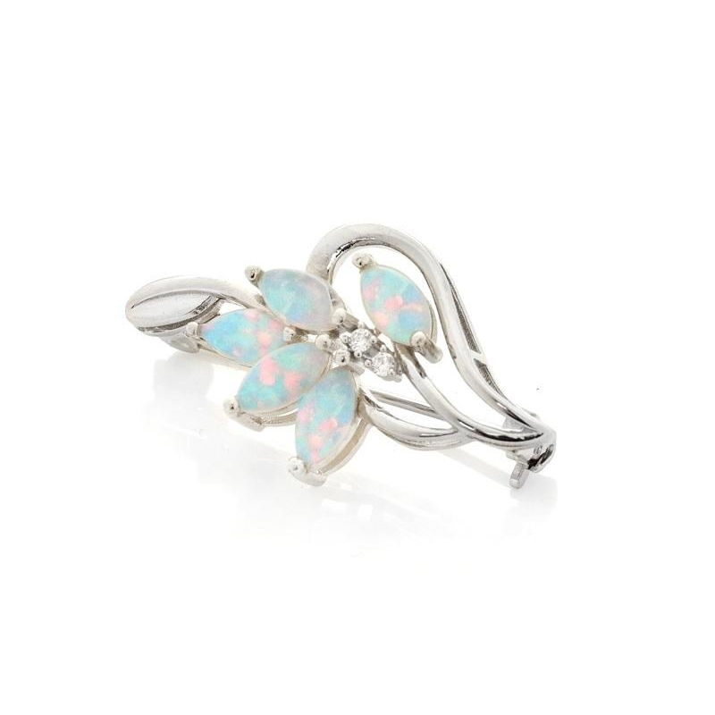 Spilla in argento con opale e zircone, per simbolo di stabilità.