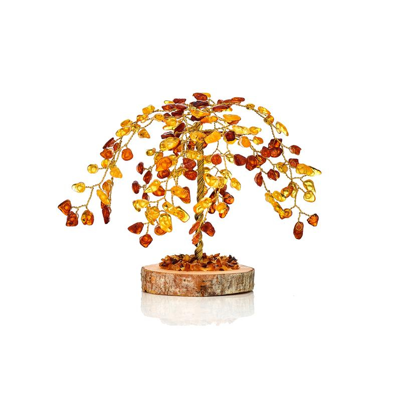 Albero della felicità in legno di betulla, Salice piangente in ambra, per un angolo domestico intimo — Il tocco di natur